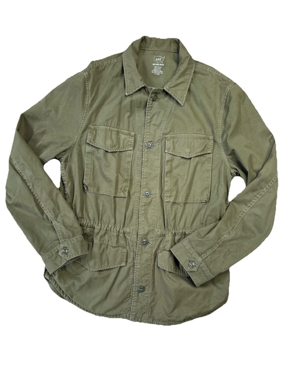 Save Khaki United Olive Green Military Style Jacket Large Utility Gorpcore